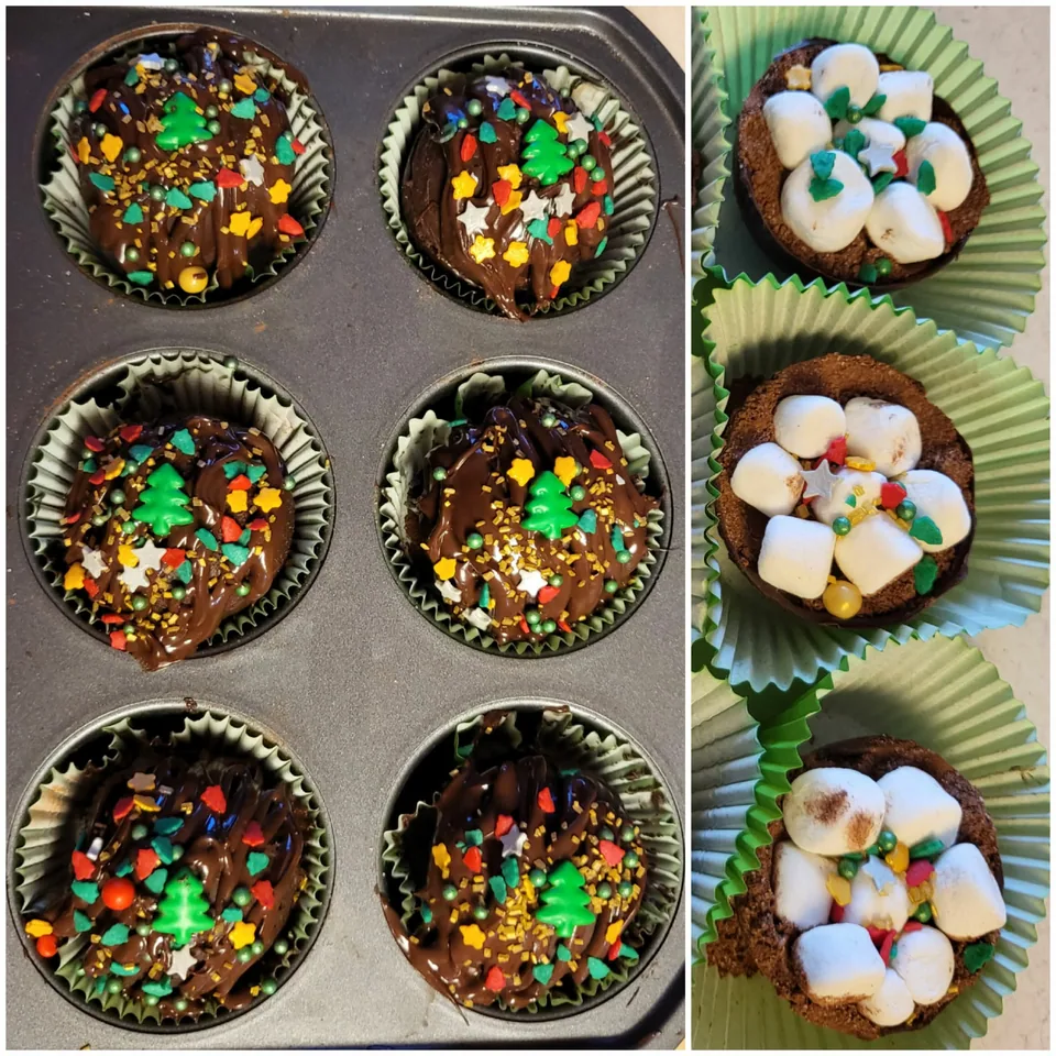 Holiday hot chocolate bombs with colorful seasonal toppings and marshmallows