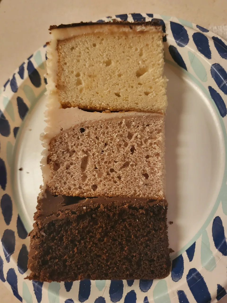 Slices of Neapolitan cake showing vanilla, chocolate, and strawberry layers