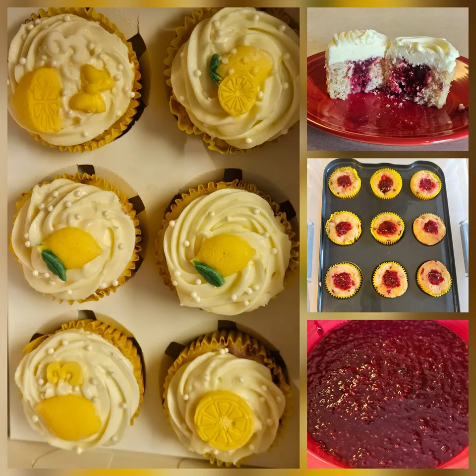 Raspberry Lemon cupcakes with homemade raspberry jam and lemon cream cheese frosting