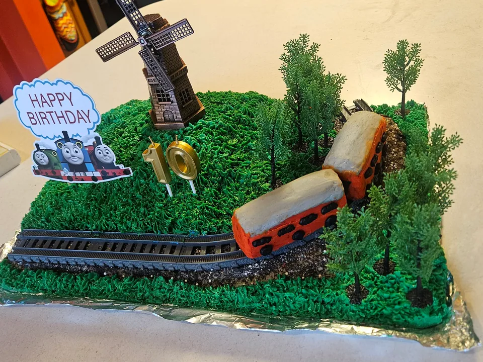 Custom train landscape cake